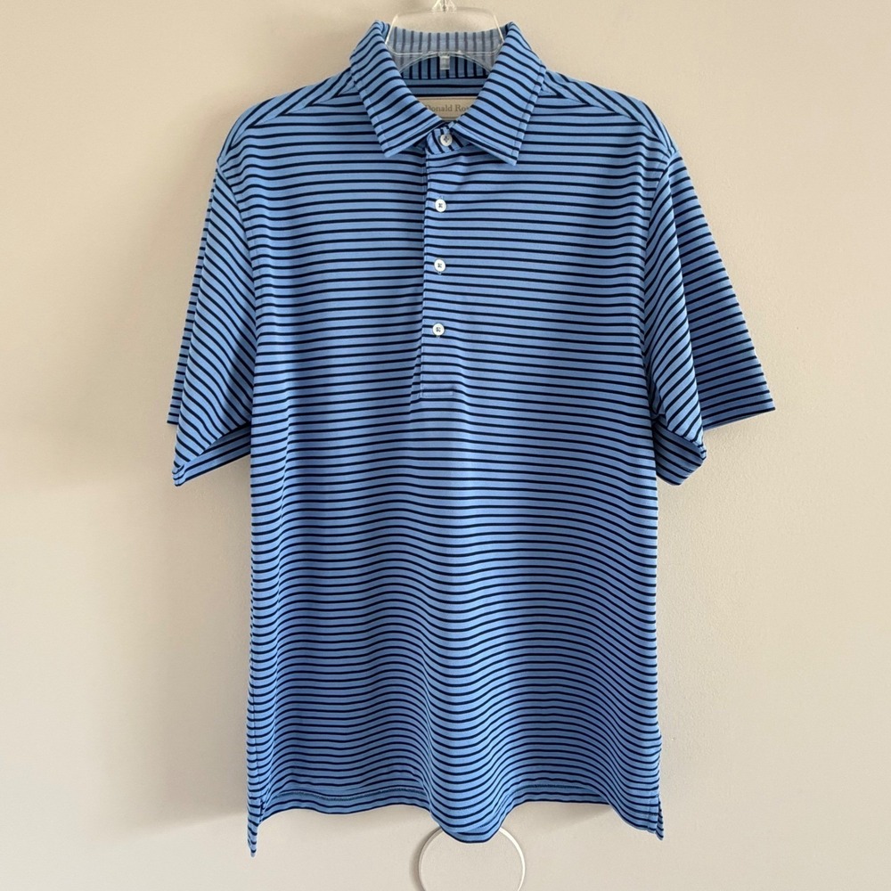 Donald Ross Mens Golf Polo Shirt Sz Medium Blue Striped Performance Short Sleeve